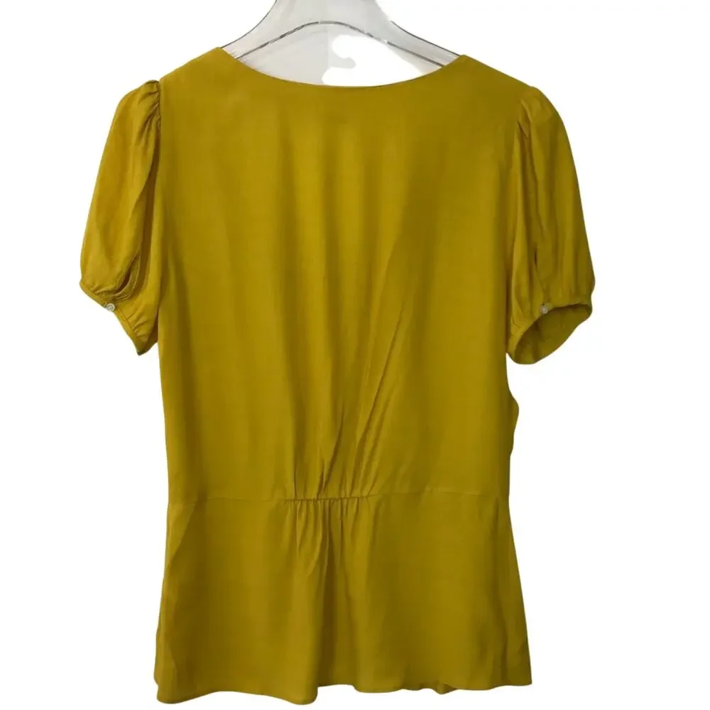 J. Crew Short Sleeve Button Peplum Blouse Yellow Size 4 Tall